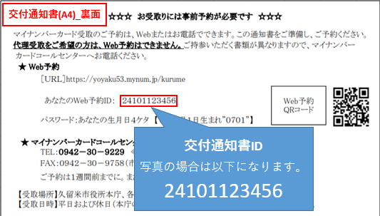 交付通知書IDは交付通知書(a4用紙)の裏面に掲載されています。